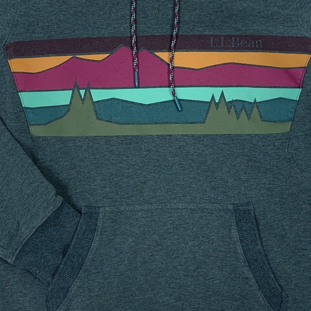L.L. Bean Comfort Camp Hoodie Womens M Teal Graphic Mountain Pullover 505617 - Picture 4 of 16